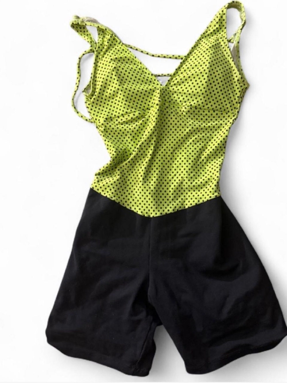 Okster neon lime green and black polka dot athletic one piece